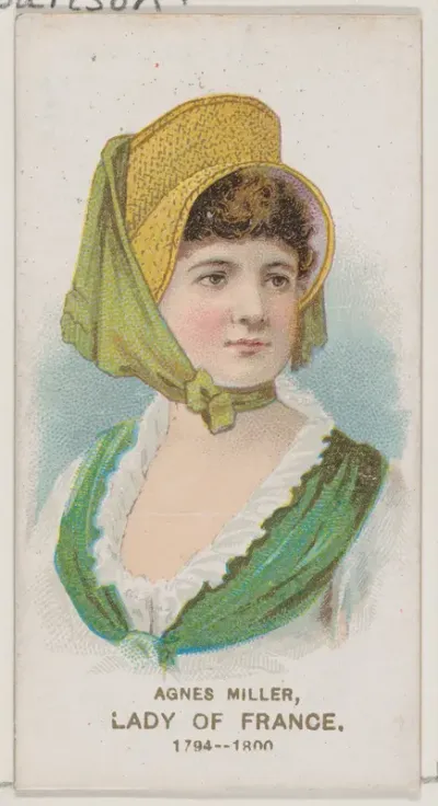 Agnes Miller Dressed as a Lady of France of 1794-1800, from the set Actors and Actresses, Second Series (N71) for Duke brand cigarettes