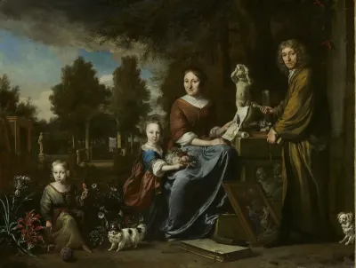 Agneta Block (Emmerich 29-10-1629 – Amsterdam 20-4-1704), and her family at their summer home Vijverhof (later called Flora Batavia), with her cultivated pineapple