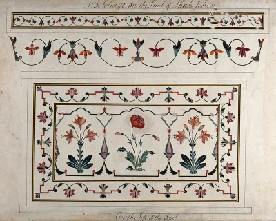 Agra: floral decoration using pietra dura on the tomb of Shah Jahan