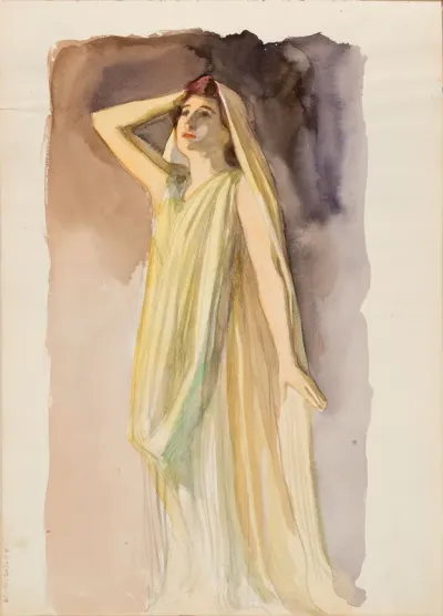 Aino Ackté as Alcestis, full body sketch