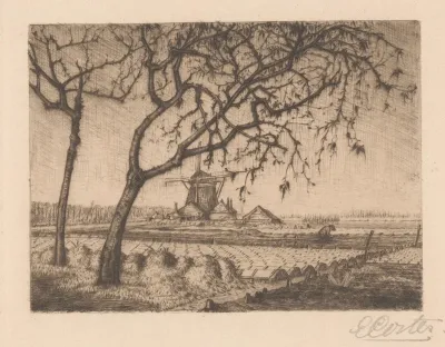 Akkerlandschap met molen