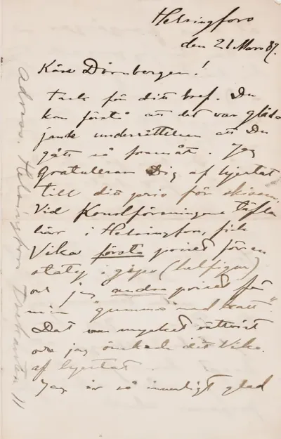 Akseli Gallen-Kallela and Emil Wikström’s letter to Carl Dørnberger 21.3.1887