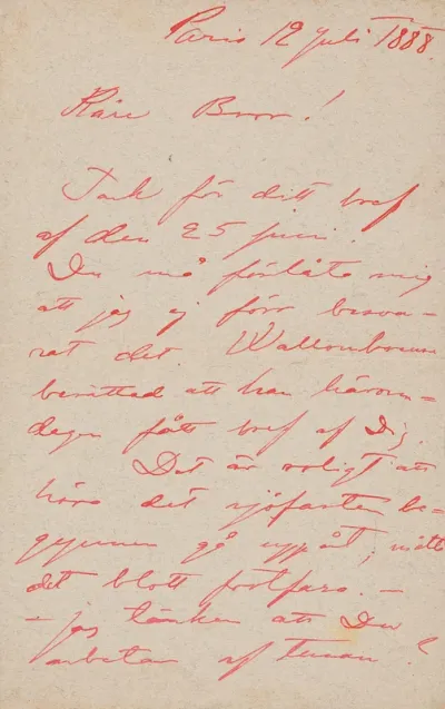 Akseli Gallen-Kallela’s letter to Carl Dørnberger 12.7.1888