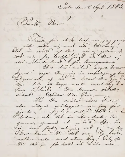 Akseli Gallen-Kallela’s letter to Carl Dørnberger 12.9.1885