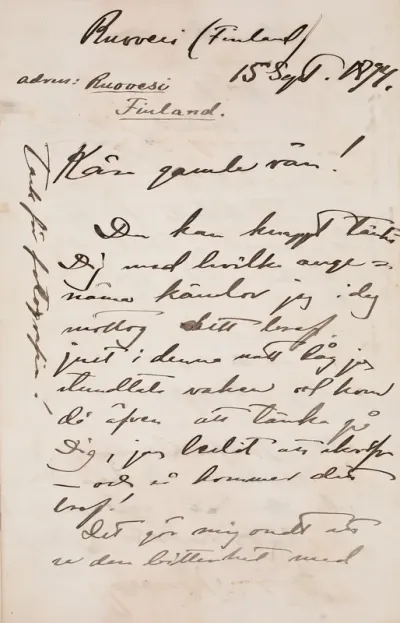 Akseli Gallen-Kallela’s letter to Carl Dørnberger 15.9.1894