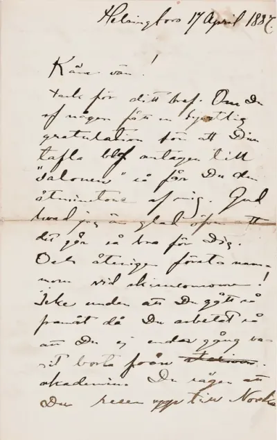 Akseli Gallen-Kallela’s letter to Carl Dørnberger 17.4.1887