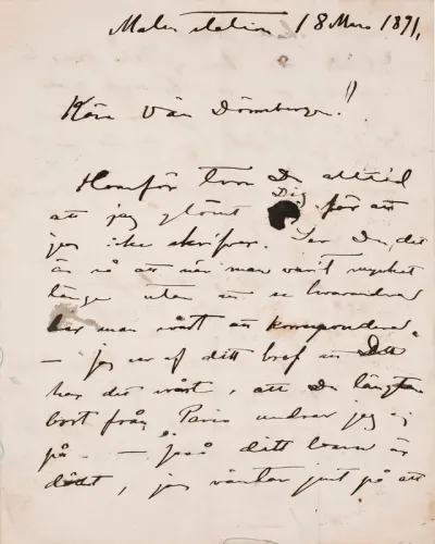 Akseli Gallen-Kallela’s letter to Carl Dørnberger 18.3.1891
