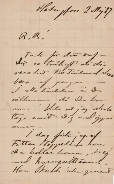 Akseli Gallen-Kallela’s letter to Carl Dørnberger 2.5.1887