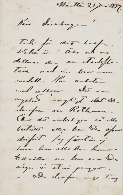 Akseli Gallen-Kallela’s letter to Carl Dørnberger 21. and 24.6.1887