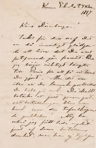 Akseli Gallen-Kallela’s letter to Carl Dørnberger 24.2.1887