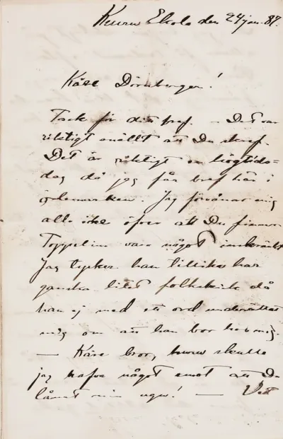 Akseli Gallen-Kallela’s letter to Carl Dørnberger 24.–25.1.1887