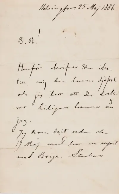 Akseli Gallen-Kallela’s letter to Carl Dørnberger 25.5.1886