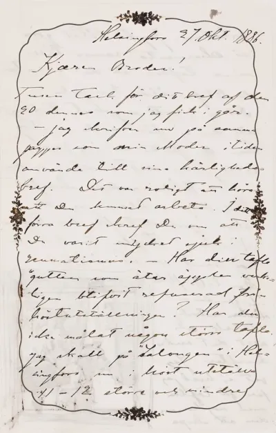 Akseli Gallen-Kallela’s letter to Carl Dørnberger 27.10.1886