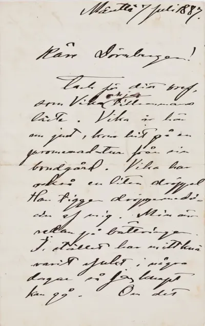 Akseli Gallen-Kallela’s letter to Carl Dørnberger 7.7.1887