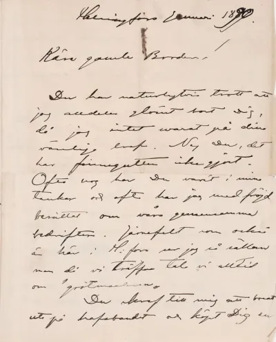 Akseli Gallen-Kallela’s letter to Carl Dørnberger January 1890