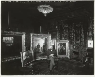 Albert Neuhuys in zijn atelier aan de Sarphatikade 6 in Amsterdam