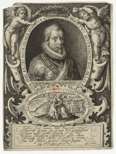 Albertus Austricus D. G. Belg. Pr. Gub. Phil. Regis Hisp. gener. inaugurand. Crisp. de Pas figura sculp. et exc.