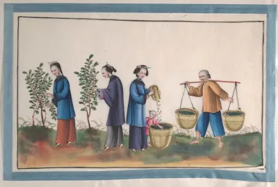 Album Containing Twelve Paintings of People Making Silk
