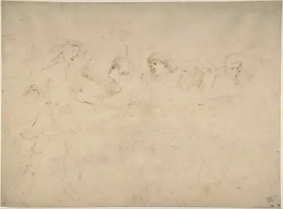 Alcibiades Interrupting the Symposium (recto); Sketches of the Baptism of Christ and of a Man (verso)