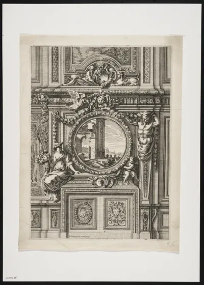 Alcove with porch, decorated with paintings, atlantes, friezes, putti, sphinx, masks and leafy motifs