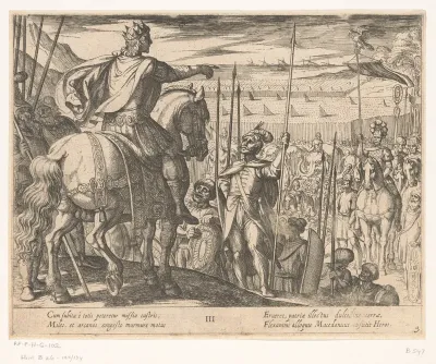 Alexander de Grote instrueert de Macedonische soldaten