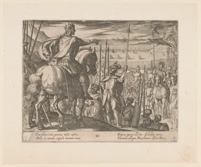 Alexander de Grote instrueert de Macedonische soldaten