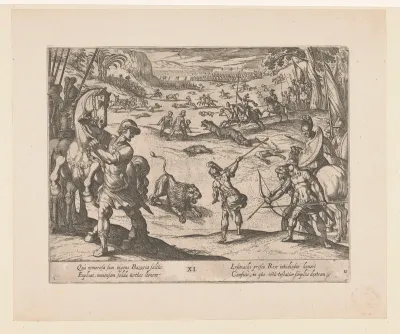 Alexander de Grote jaagt op wilde dieren te Bazaira