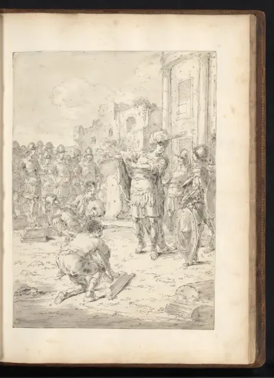 Alexander de Grote krijgt beelden door Lysippos gepresenteerd