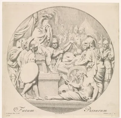 Alexander de Grote rouwt om de dood van koning Darius III van Perzië