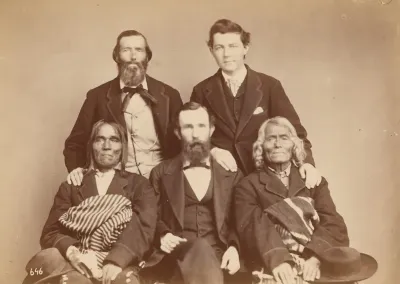 Alexander Gardner, William Henry Jackson, and Antonio Zeno Shindler with Pueblo delegates Alejandro Padilla, Governor of Isleta, and Ambrosio Abeita, Ex-Governor of Isleta