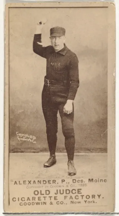 Alexander, Pitcher, Des Moines, from the Old Judge series (N172) for Old Judge Cigarettes