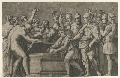 Alexander the Great commanding that the work of Homer be placed in the tomb of Achilles
