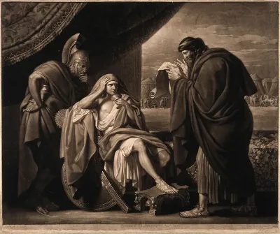 Alexander the Great demonstrating his trust in his physician Philip of Acarnania by drinking a medicinal draught prepared by him despite allegations that it was a poison