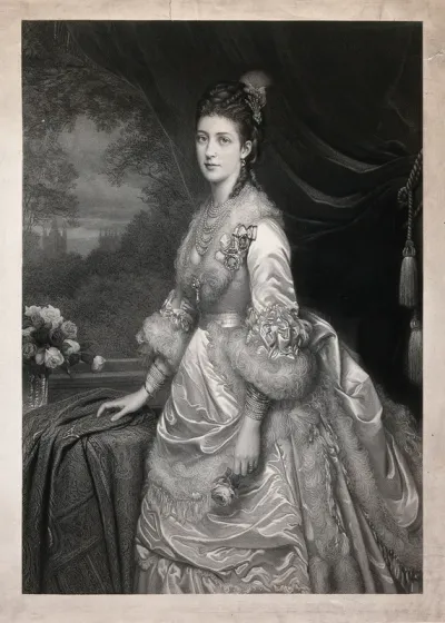 Alexandra Princess of Wales, standing and holding a rose