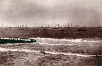 Algoa Bay, South Africa: a bay with pier and ships