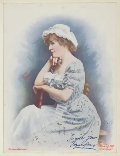 Alice of Old Vincennes, from the Actresses series (T1), distributed by the American Tobacco Co. to promote Turkish Trophies Cigarettes