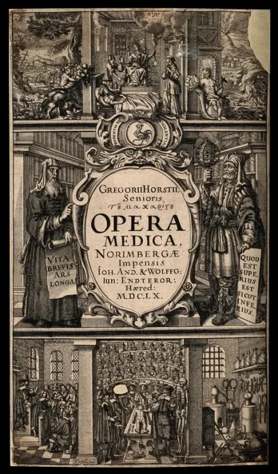 Allegorical and historical scenes of medicine: including a dissection and a distillation laboratory, and Hygieia receiving the organic and mineral bounty of the earth employed in remedies