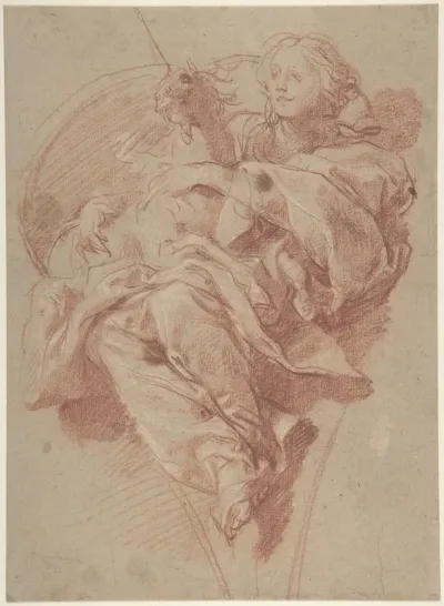 Allegorical Figure of Purity with a Unicorn (recto); Study for Drapery (verso)