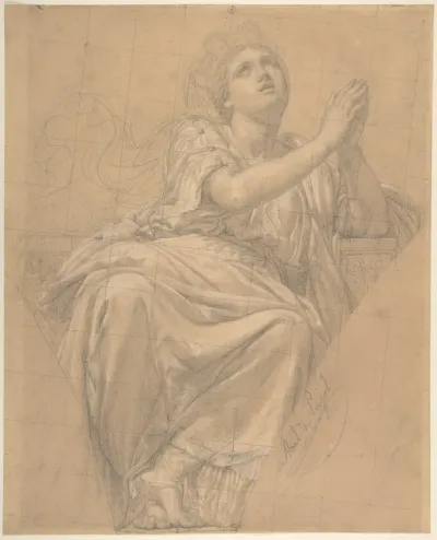 Allegorical Figure of the City of Piacenza, for a Pendentive in the Chapel of Saint-Roch, Church of Saint-Sulpice, Paris (recto); Studies for the Same Figure (verso)