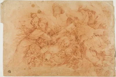 Allegorical Figures Holding the Papal Insignia, study after the Allegory of Divine Providence in Palazzo Barberini in Rome