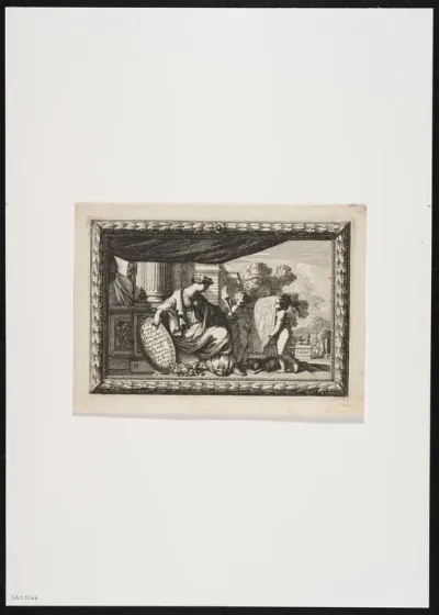 Allegorical representation in frame with leaf motives