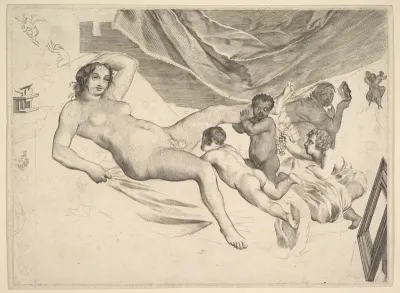 Allegorical Subject: Nude Woman, Three Children and a Mousetrap (La Sourcière)