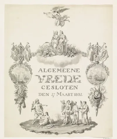 Allegorie en kalligrafie op de vrede van Amiens, 1802