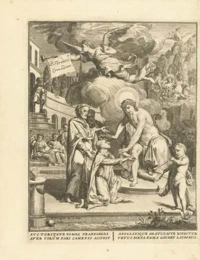 Allegorie met Apollo die schrijver Publius Terentius Afer eert