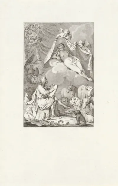 Allegorie met de schrijver Jean de La Fontaine en zijn muze