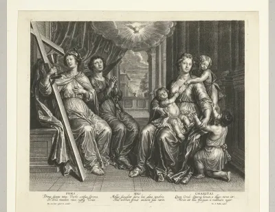 Allegorie met drie goddelijke deugden Geloof (Fides) en Hoop (Spes) en Liefde (Caritas)