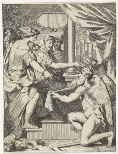 Allegorie met een vrouw aan een weefgetouw