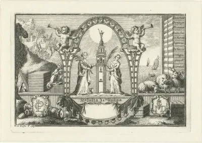 Allegorie met Justa en Rufina en voorwerpen uit de wolhandel
