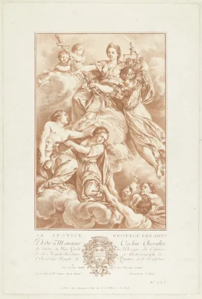 Allegorie met Justitia als beschermster van de kunsten