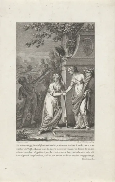 Allegorie met personificaties van Vrijheid en Eendracht